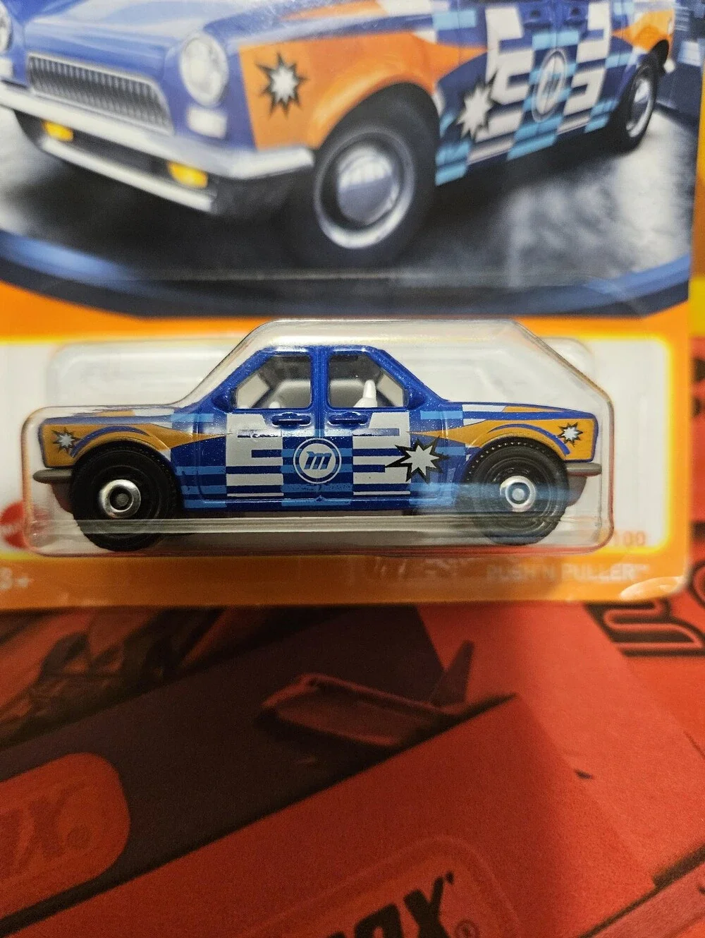 Matchbox Push' N Puller Blue & Orange Star-Stripe Die-Cast Car